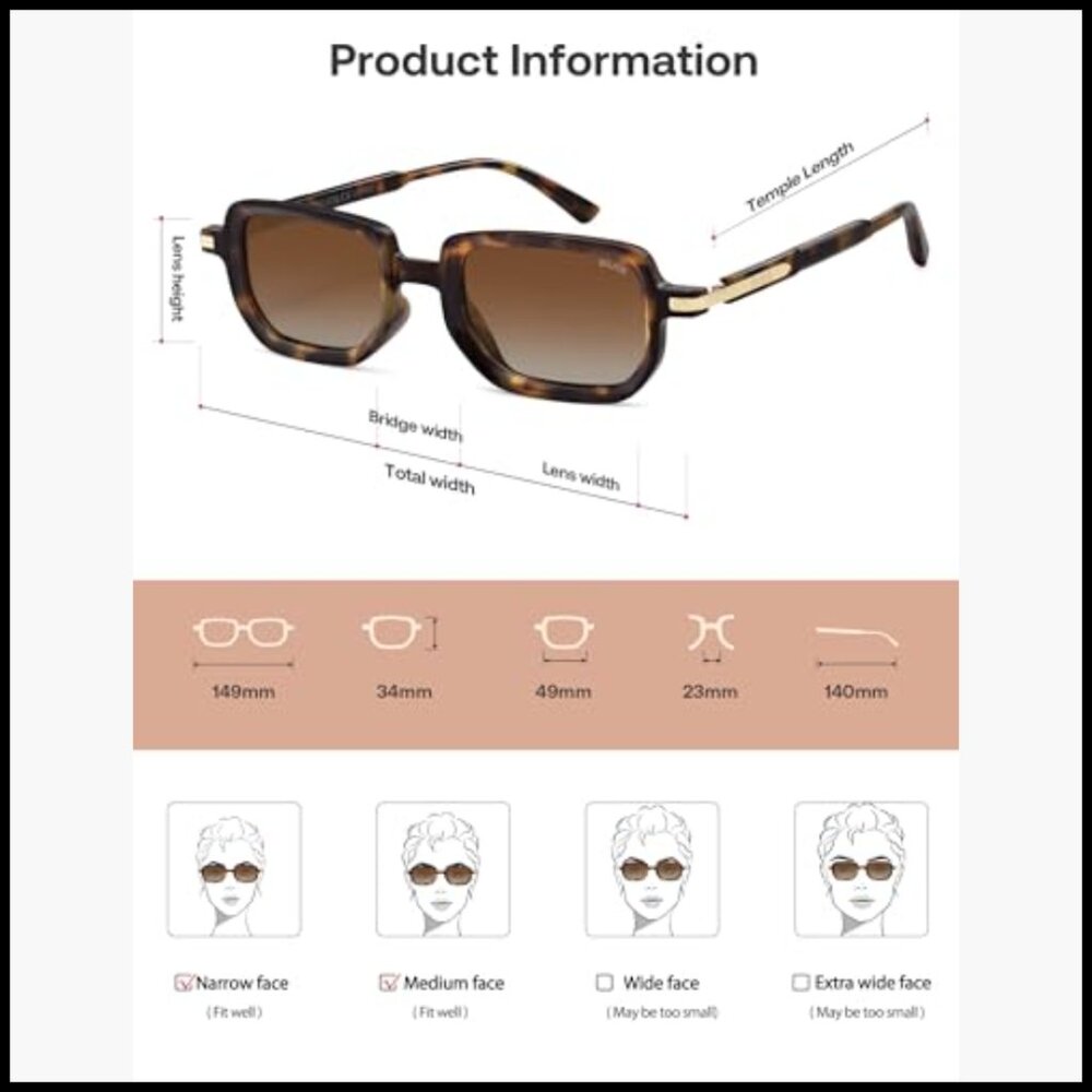 Retro Polarized Rectangular Hexagon Sunglasses, U… - image 6